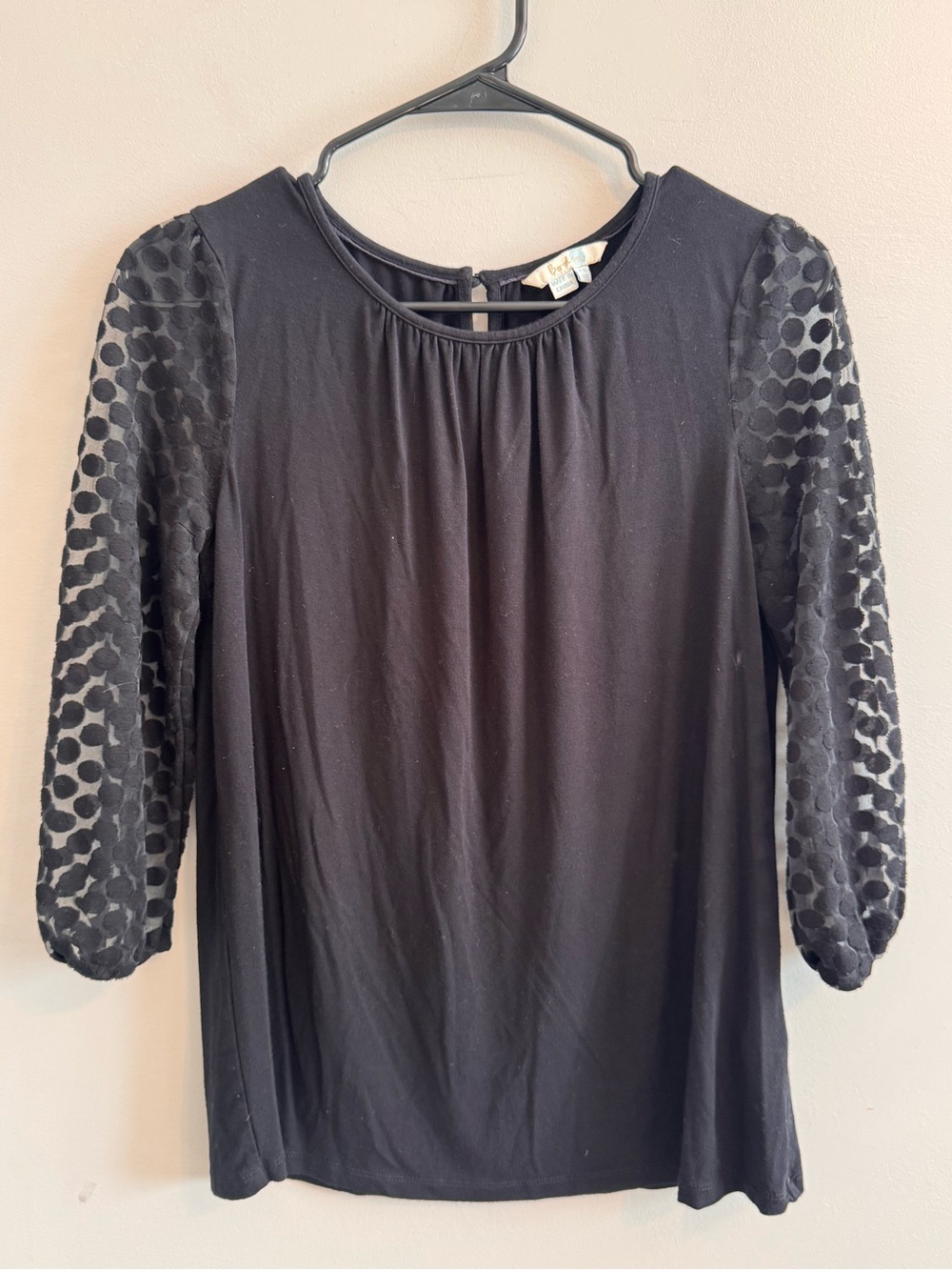 Boden Black Sheer Polka Dot Sleeve Blouse Women’s US 6